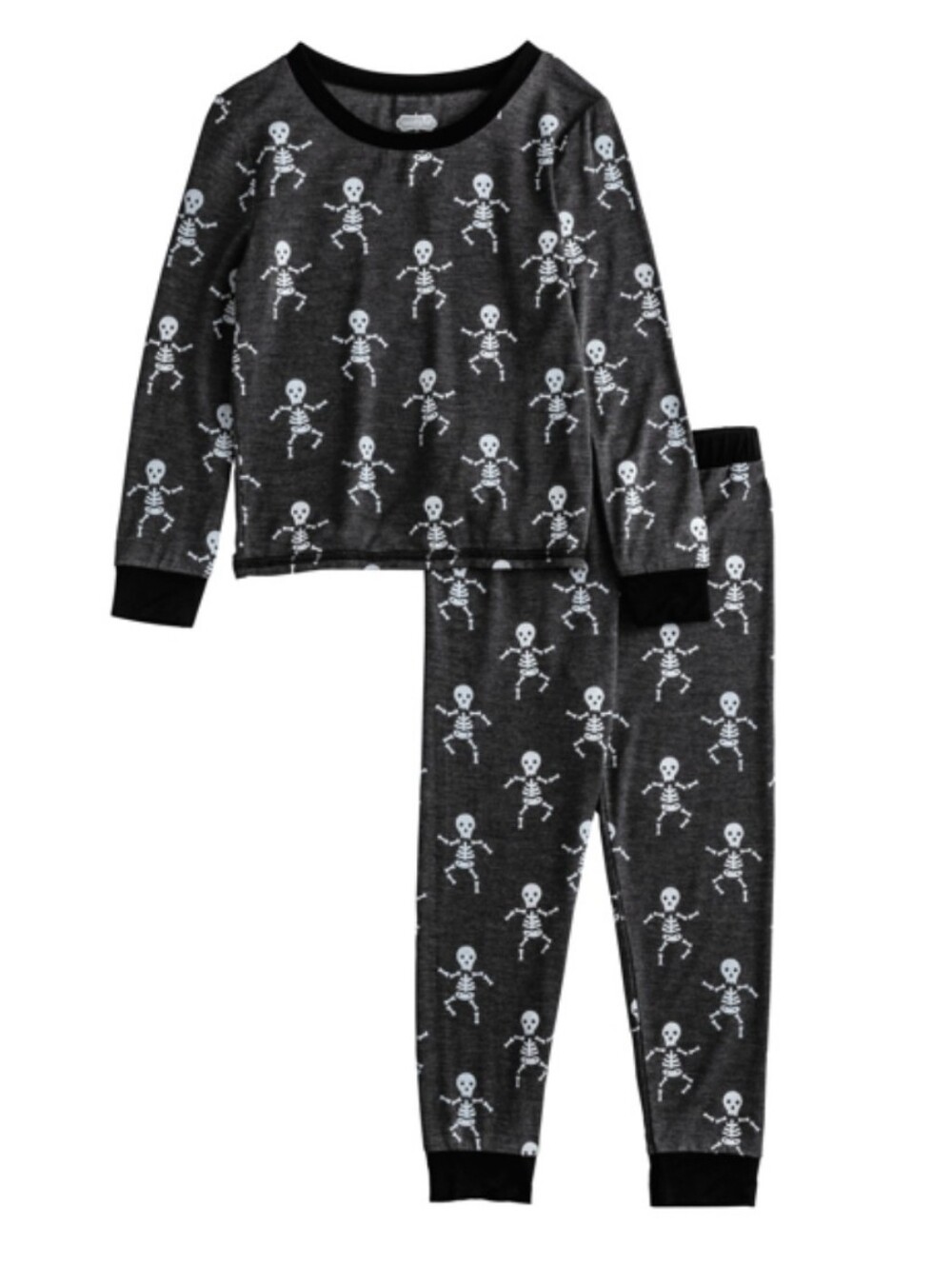 Mud Pie Pajama Set Black Gray Skeleton Print 2pc Glow In The Dark Sz 12-18mo NEW